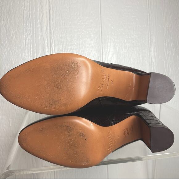 ROUJE PARIS Loana Croco Chocolat Heeled Riding Boots 37 - Picture 8 of 14